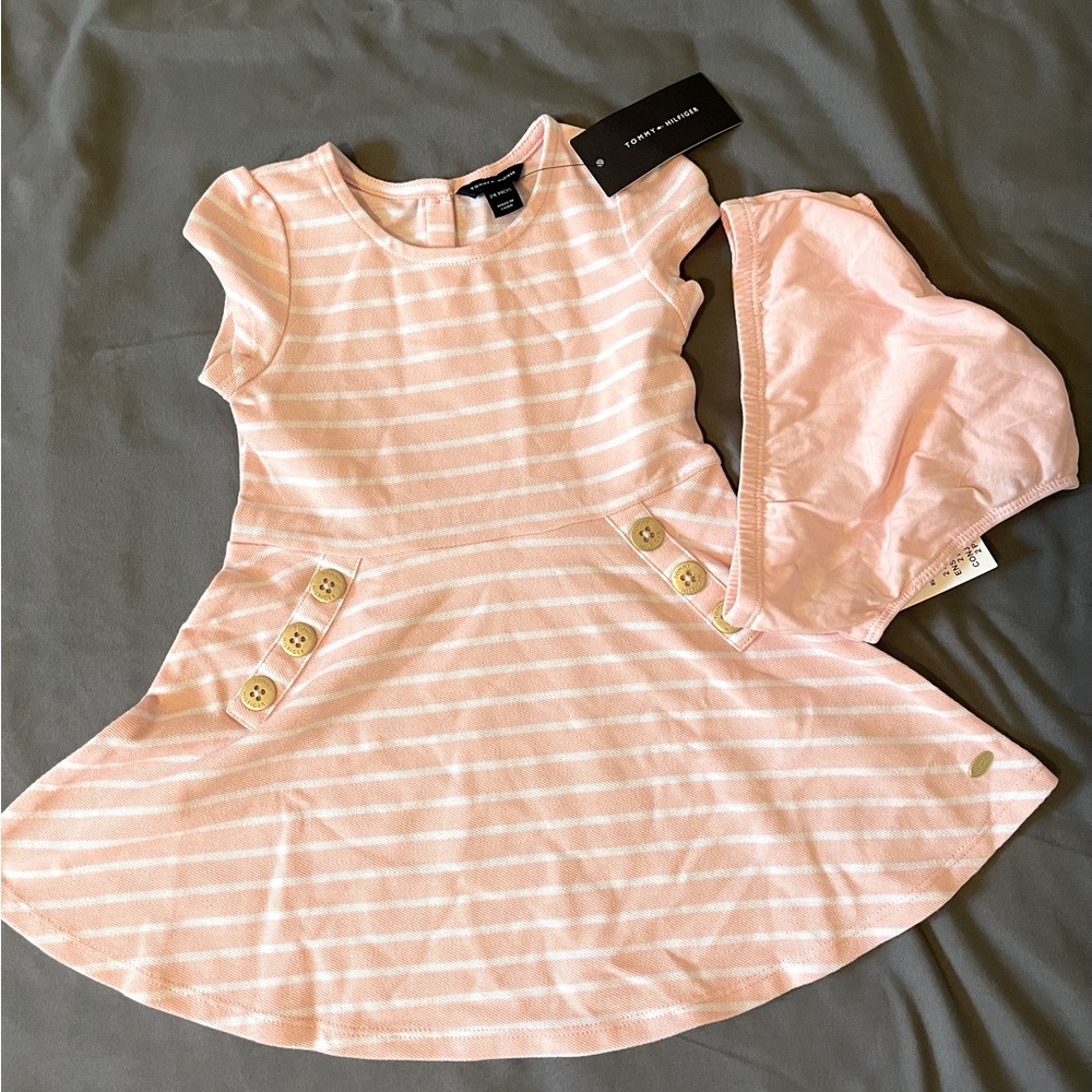 New with Tags Tommy Hilfiger Pink & White Striped Pique Knit Dress: 24 m…